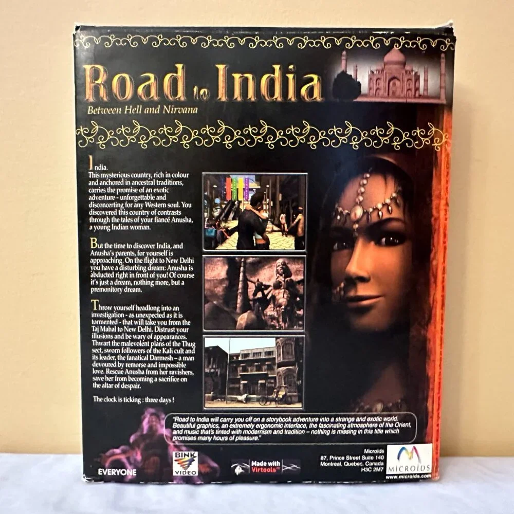 Road To India : Between Hell and Nirvana / 2001 PC Game w/ Big Box, Manual, Etc.